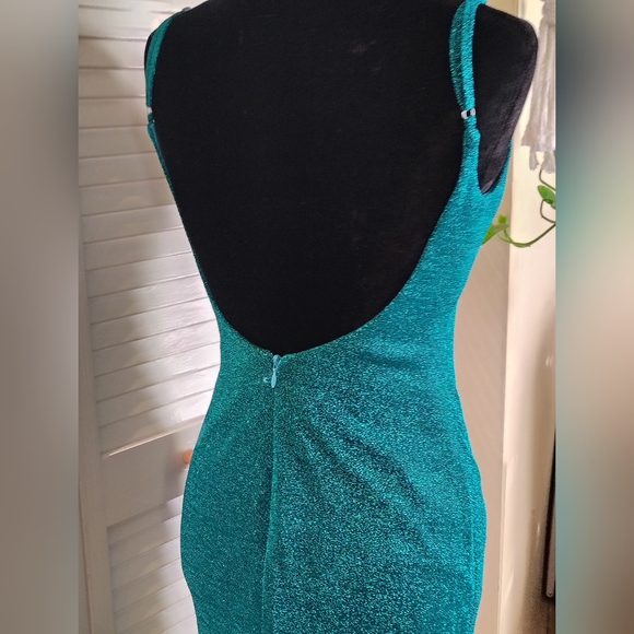 Stunning Teal Glitter Prom Dress with High Slit - Picture 15 of 15